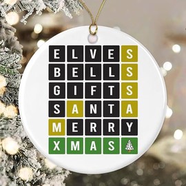 Wordle Christmas Ornament - Funny Word Lover Gift - Elves - Bells - Gifts - Santa - Merry - Xmas - Decoration Christmas Tree Ornament - Wordle Ornaments For Family And Friends Printed on Both Sides