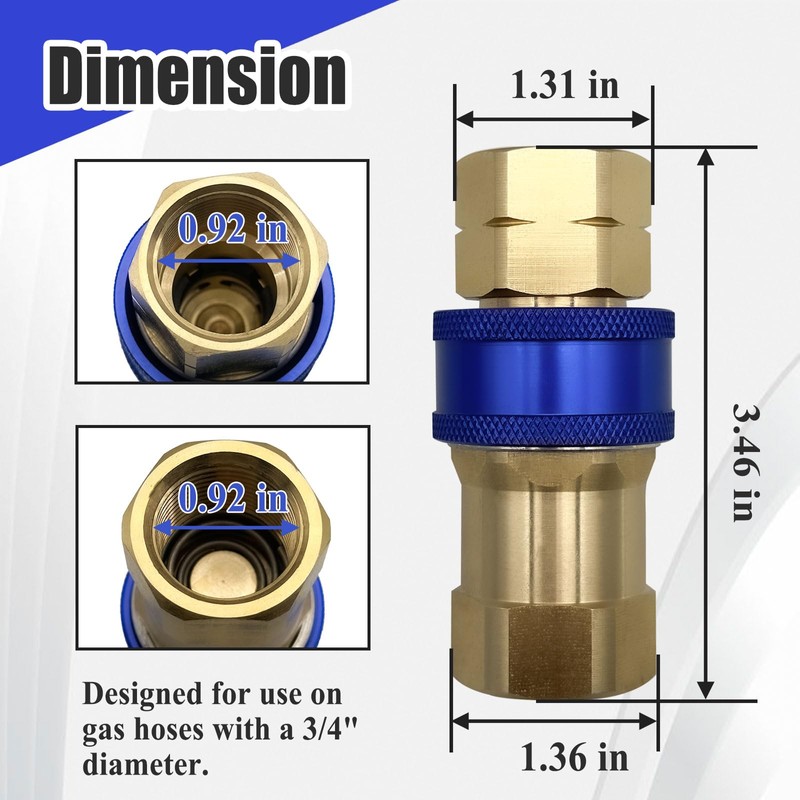 Ebrmeiwo A75 Quick Disconnect Fitting, 3/4 Inch, Automatic Thermal Shutoff,