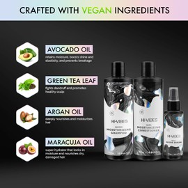 MOEHAIR Hi-Vibes Vegan Shampoo, Conditioner and Serum | Argan Oil Shampoo and Conditioner Set with Anti Frizz Hair Serum | Infused With Avocado, Sunflower, and Coconut Oil | Sulfate and Paraben Free