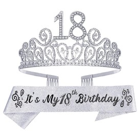 MEANT2TOBE Sparkly 18th Birthday Sash and Tiara Set for Girls - Glitter Sash + Rhinestone Tiara, Happy 18th Birthday Gifts for Women, Party Decorations and Accessories