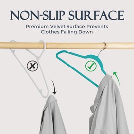 HOUSE DAY Mint Green Velvet Hangers 60 Pack, Non Slip Clothes Felt Hanger Heavy Duty for Coat, Premium Slim Space Saving Suit Hangers for Closet Organizer, 360° Rotating Silver Hook