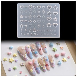 BHCCXZ 3D Nail Molds Heart, Stars, Starburst Nails Charms Design, Silicone Tool Art Y2k Decoration