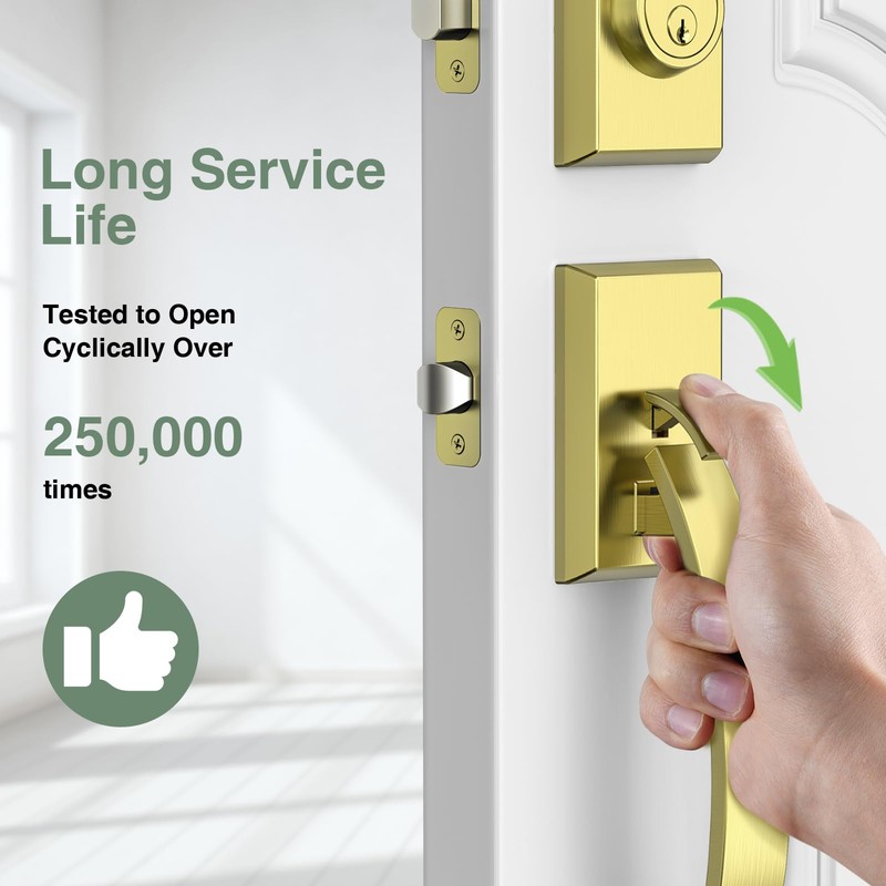 Floresita Front Door Lock Set, Gold Front Door Handle and