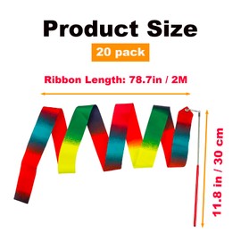 TESEGOO 20 Pack Rainbow Gymnastics Ribbons, 78.7” Dance Streamers for Kids Girls Rhythmic Gymnastics, Ballet, Artistic Dancing，Birthday Party Supplies, Talent Show, Outdoor Play