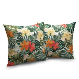 Kwlegh Summer Tropical Pillow Covers 20x20 Hawaiian Hibiscus Floral Throw Pillow Covers Monstera Palm Leaves Pillow Case for Home Decor Living Room Patio Set of 2