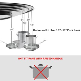 WishDirect Universal Lid for Pots Pans and Skillets - One Lid Fits All 8.25-12 Inch Pots Frying Pans Skillets Woks, Replacement Pot Lid with Upgraded Heavy Duty Heat Resistant Silicone Handle, Gray