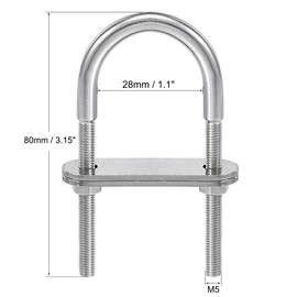 sourcing map Round U-Bolt 1.1"(28mm) Fit Rod Size 80mm Length 304 Stainless Steel M5 with Nuts, Plates 4 Sets