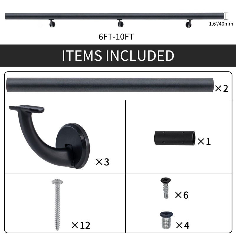 6 FT Modern Aluminum Handrail Set, handrails for indoor stairs,deck,slope,