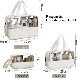 Neceseres de Maquillaje de Viaje, 3 Paquetes de 3 Tamaños, Organizador Cosmético con Cremallera para Mujer, Resistente al Agua, para Brochas y Accesorios Digitales (Blanco)