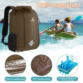 Sunnylon - Mochila seca de 20 L, impermeable, con cintura y funda para teléfono, bolsa seca para kayak, playa, rafting, barco, senderismo, camping y pesca (café)