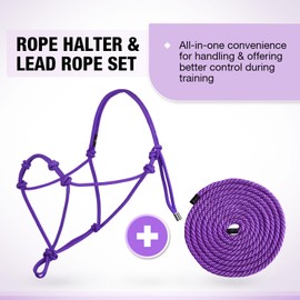Harrison Howard Long-Lasting Rope Halter with Lead Rope Set Versatile Design 4 Knots Rope Halter Purple Small