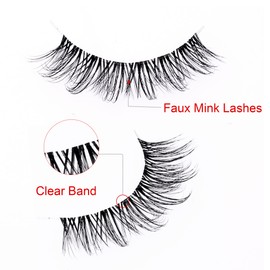 KSYOO Cat Eye Lashes Wispy Natural Look, D Curl 8-15mm Clear Band 3D Natural False Eyelashes Multipack, Soft Faux Mink Wispy Eyelashes, Wispy Effect