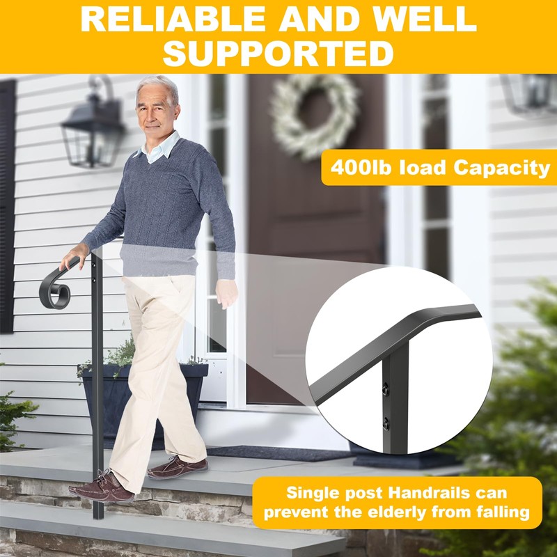 SPACEEUP handrails for Outdoor Steps Single Post Handrails for Outdoor