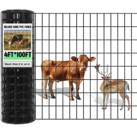 Gisafai 48in x 100ft Welded Wire Fence, 2 Inch x 4 Inch 16 GA, Galvanized Metal Garden Fence Roll Wire Mesh Netting for Goat Deer Cattle Animal Enclosures and Yard Vegetable Plant Protection,Black