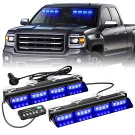 XRIDONSEN Emergency Dash Strobe Lights Safety Flashing Warning Hazard Interior Front/Rear Windshield Deck Split Light Bar w/Suction Cups for Police Ambulance Vehicles Trucks（ 2x14 inch, Blue ）