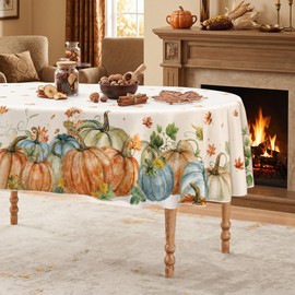 Woaoce Fall Watercolor Pumpkin Tablecloth 60×84 Inch Oval, Autumn Harvest Decor Washable Polyester Table Cloth with Pumpkins, Seasonal Thanksgiving Table Cover for Home Dinner Picnic Party