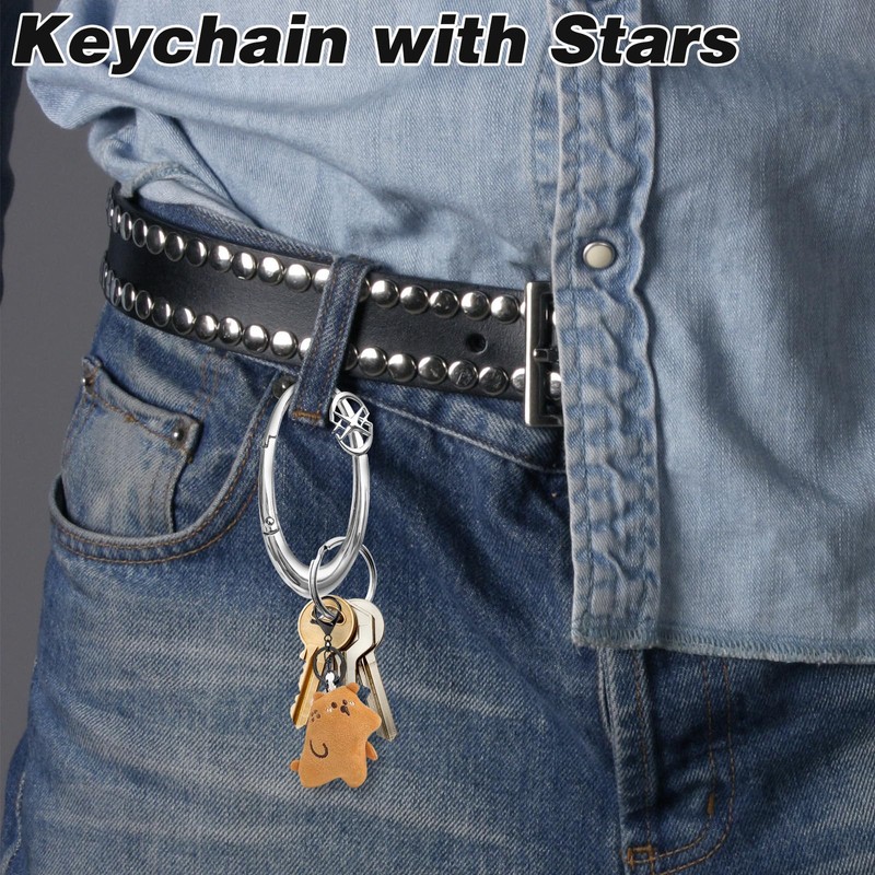 Silver Zinc Alloy Double Star Push Button Large Keychain, Cute