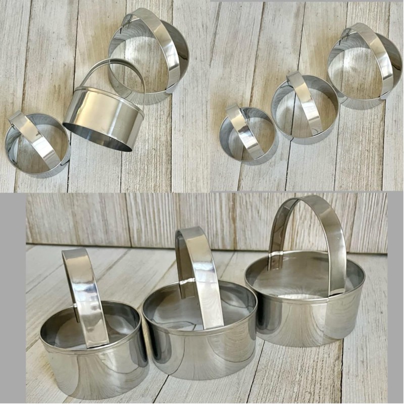 Maykito 3 Pieces Round Biscuit Cutter with Handle - Stainless