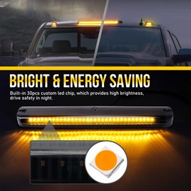 OPP ULITE Silverado Cab Lights Amber 30 Led, Smoke Cover Lens Cab Marker Top Roof Running Light Assembly, 3PCS Fit for 2007-2014 Chevy Silverado Sierra (DK035)