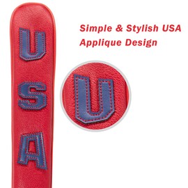 Barudan Golf Patriotic Well Made Red Blue White Leather Alignment Stick Cover Covers Holder 13' Hold at Least 2 Sticks American Flag Sticks Headcover for Callaway Sticks Red