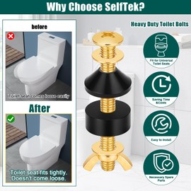 SelfTek - 4 tornillos universales para asiento de inodoro, kit de repuesto de tornillos de asiento de inodoro de metal, arandelas de goma antideslizantes, accesorios para asiento de inodoro para