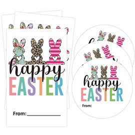 Easter Gift Stickers, Happy Easter Bunny Stickers, 20 Round and Rectangle Labels for Kids Adults, Easters Decorations Party Favor for Gifts Wrapping, Candy Bags, Envelopes-C09