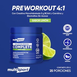 MultiSport Complete  Pre Entreno con Creatina Monohidratada 5 g BCAA L-Carnitina y Electrolitos Sin Azcar  25 Porciones para tomar antes o durante el 