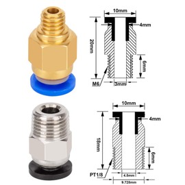 Luter 3D Printer Teflon Hose PTFE White Tubing (1 m) + PC4-M6 Fittings + PC4-M10 Straight Pneumatic Screw Connection for Connecting PTFE Hose for 1.75 mm Filament Press (Pack of 3)