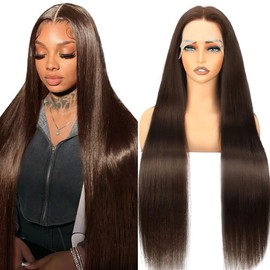 28 Inch Chocolate Brown Lace Front Wigs Human Hair Pre Bleached 200% Density 13x6 HD Straight Lace Front Wigs Pre Plucked with baby Hair