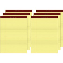 Tops Docket Gold Writing Pads, 8-1/2" x 11-3/4", Legal Rule, Canary Paper, Perforated, 50 Sheets, 6 Pack (63956)