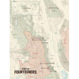 California 14ers Checklist Map 18x24 Poster (Tan)