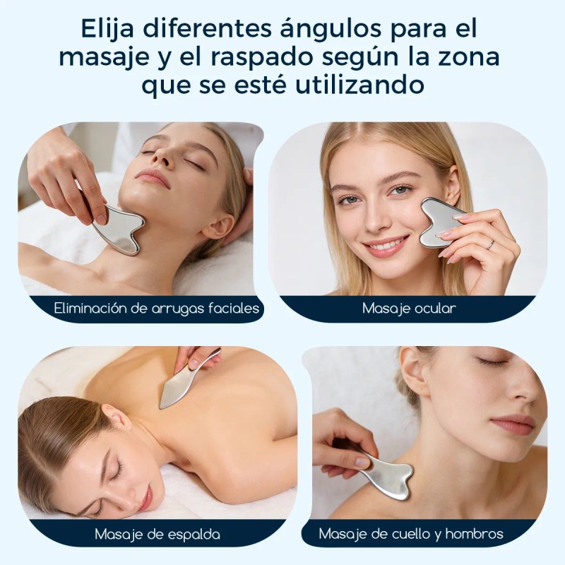 Kit 3 Piezas Guasha Facial Acero Inoxidable Masajes Cuello