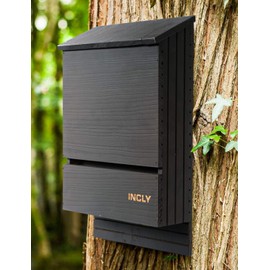 Incly Bat House for Outdoors 15"x9.2"x3.2" Shelter Box Kit Double Chamber Black Natural Cedar Wood, Pre-Finished Easy to Install