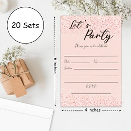 Jdgbo Pink And Rose Gold Glitter Party Birthday Invitations Girl, Let's Party Invites Cards, 4x6 Invitations With Envelopes (20 Pack) -bir08
