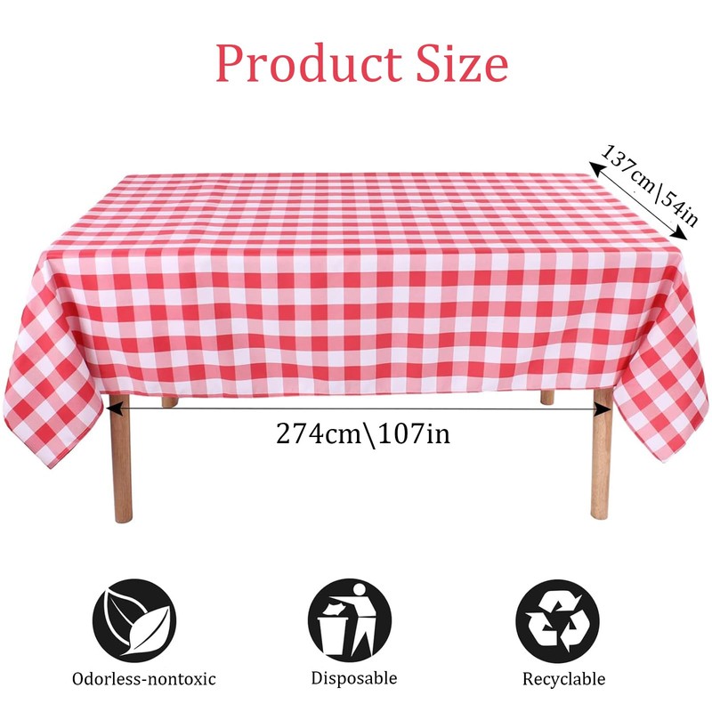 Shunshi 2 Pack Plastic Tablecloths 137x274cm, Disposable Checkered Rectangle Tablecloth,
