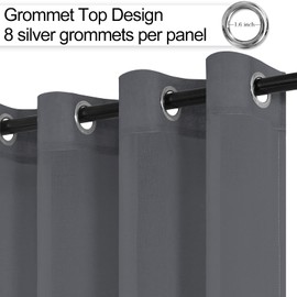 XWZO Dark Grey Sheer Curtains 72 inch Long, Grommet Transparent Window Sheer Curtain for Bedroom Living Room, Light Filtering Airy Voile Drapes Set of 2 Panels with Tiebacks, W52 x L72