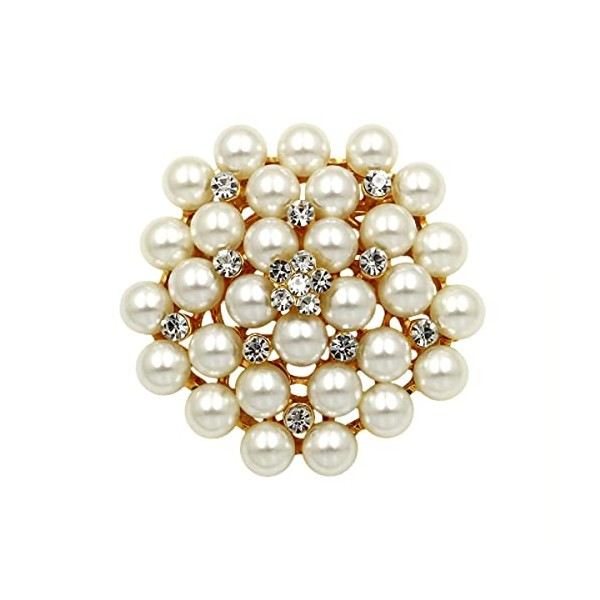 Elegant Imitation Pearl Floral Crystal Flower Brooch Pin Set Rhinestone