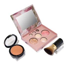 LAURA GELLER NEW YORK Baked Starter Kit - Full Coverage: Double Take Powder Foundation + Best of the Best Face Palette + Retractable Angled Kabuki Brush (07 Deep)