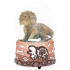 Elanze Designs Triceratops Fossils Brown 100MM Musical Glitter Snow Globe Plays Tune Born Free