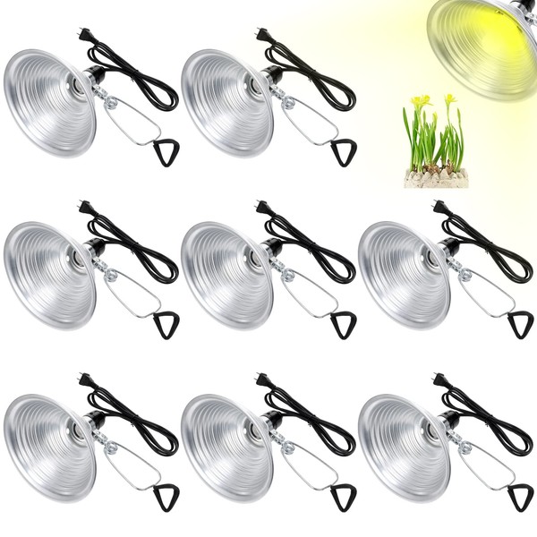 8 Pack Clamp Lamp Light with Aluminum Reflector, 6ft Spt-2 18awg Cord and Adjustable Stand Fixture for Seeding, Flowering, Reptile PET and Chick Growing, up to 150 Watt, E26 Socket, No Bulb (8.5 Inch)