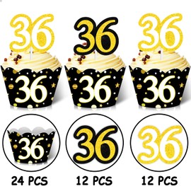 24 unidades de decoración para cupcakes de postre, 24 unidades de envoltorios para cupcakes de alegría a 36 años de edad, suministros de decoración temáticos para hombres y mujeres, feliz cumpleaños 36, boda, aniversario, decoración de fiesta