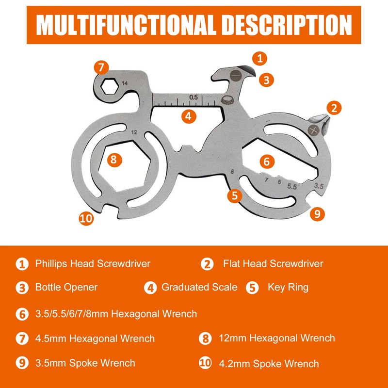 TONAUP Mini Multitool Bicycle, 12-in-1 Bicycle Tool with Aluminium Whistles,