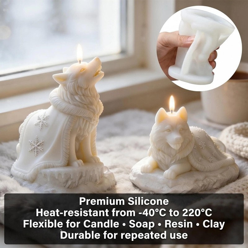 Permulaan 3D Premium Wolf & Samoyed Dog Silicone Candle Molds