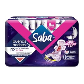 Saba Buenas Noches Extra, toallas nocturnas con alas, 12 piezas