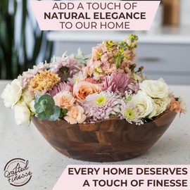 Wood Salad Bowl with Serving Utensils - Large Scalloped Decorative 12" Acacia Wooden Mixing Bowls Set with Spoons - Handcrafted Farmhouse Kitchen Serveware for Fruit, Pasta, Snacks and Home Decor