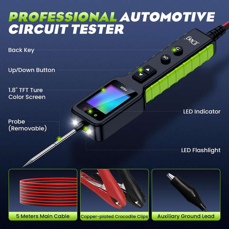 JDIAG Automotive Circuit Tester 0-80V DC, 12V 24V Digital Multimeter