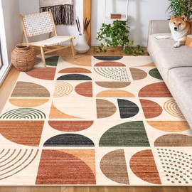 MUJOO 5x7 Area Rugs Washable,Boho Rugs for Living Room Bedroom Dining Room,Large Throw Floor Carpet Non Slip Soft Modern Abstract Bohemian Terracotta