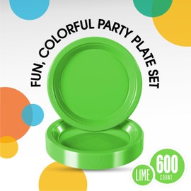 Exquisite 9 Inch Lime Green Plastic Plates - 600 Count - Solid Color Disposable Plates - Lime Green Dinner Party Plates For All Occasions - Lime Green Plastic Party Plates For Parties