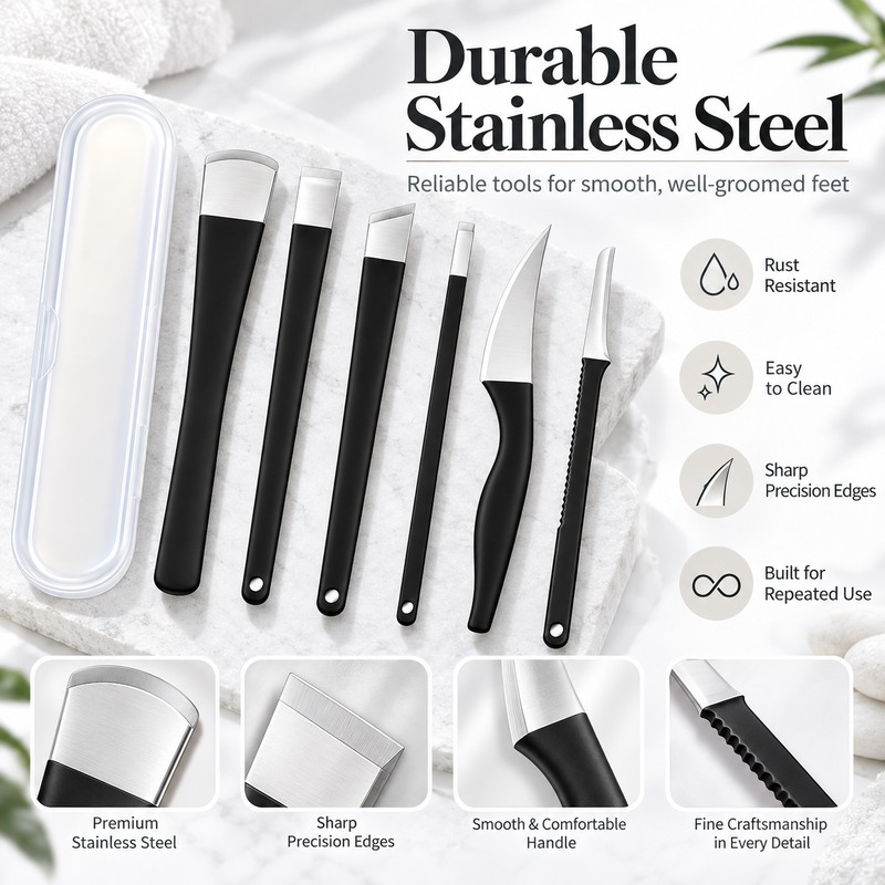 6-Piece Stainless Steel Foot Care Tool Set – Manual Callus