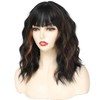 Miuric Black Mixed Brown Short Curly Wavy Wig with Bangs